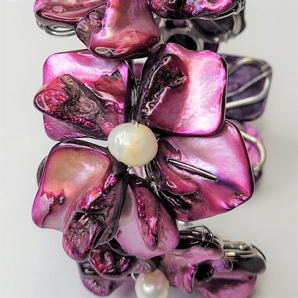 Dark Purple Pearl Adjustable Cuff Bangle Bracelet- NEW - Picture 9 of 13